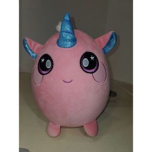 SQUEEZAMALS Unicorn Plush Large Pink with Blue Horn and Ears Stuffed Toy 9in.